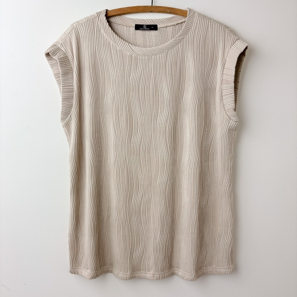 Lillusroy Top Womens Large Beige Cap Sleeve Minimalist Neutral Chic Capsule Soft